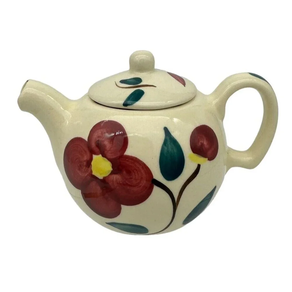 VTG 1940s‎ Purinton Pottery Hand Painted 10 oz Individual Tea Pot Mountain Rose